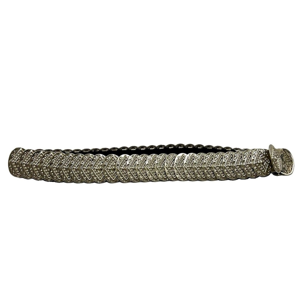 Vintage Stretch Belt Silver Medallion Fish Scale Coin Belt 70's Disco SZ SMALL